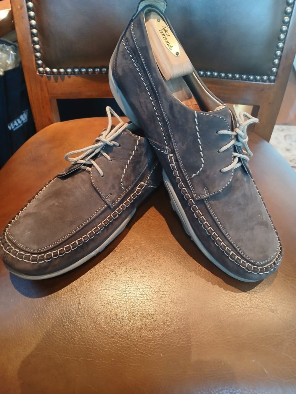 Taupe brushed top grain leather mens walking shoes. New and unworn.